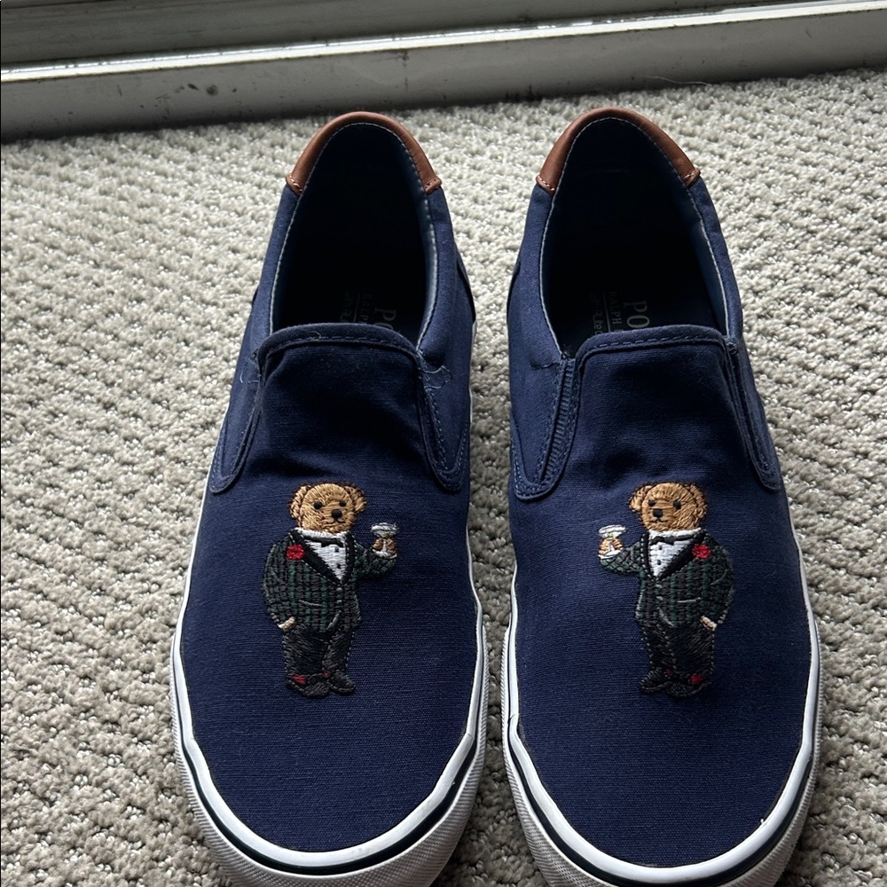 Polo by Ralph Lauren Navy Loafers with Bear Embroidery